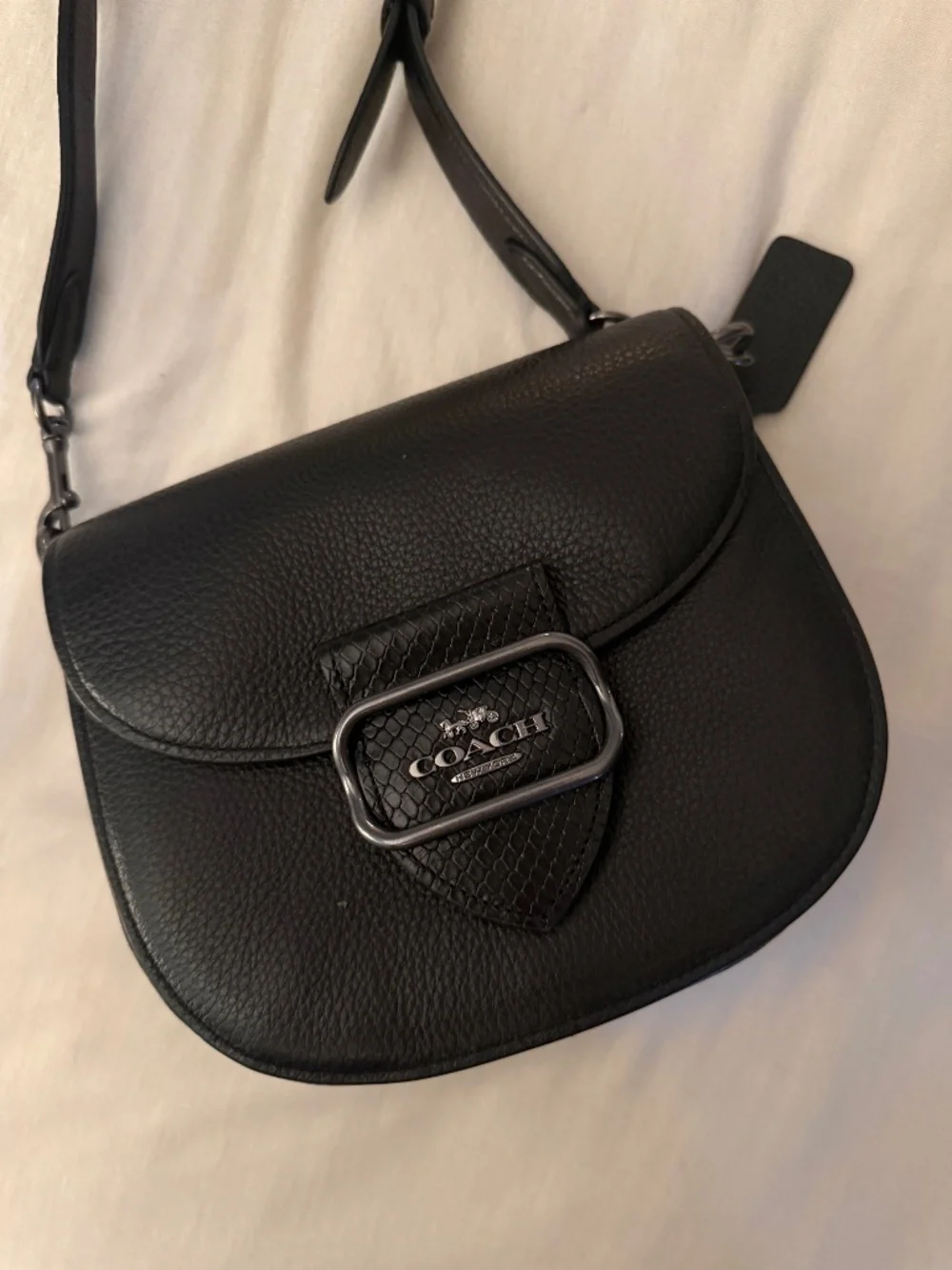 Coach Morgan Saddle Bag CG470 Black Pebble & Snake Embossed Leather - Picture 1 of 4